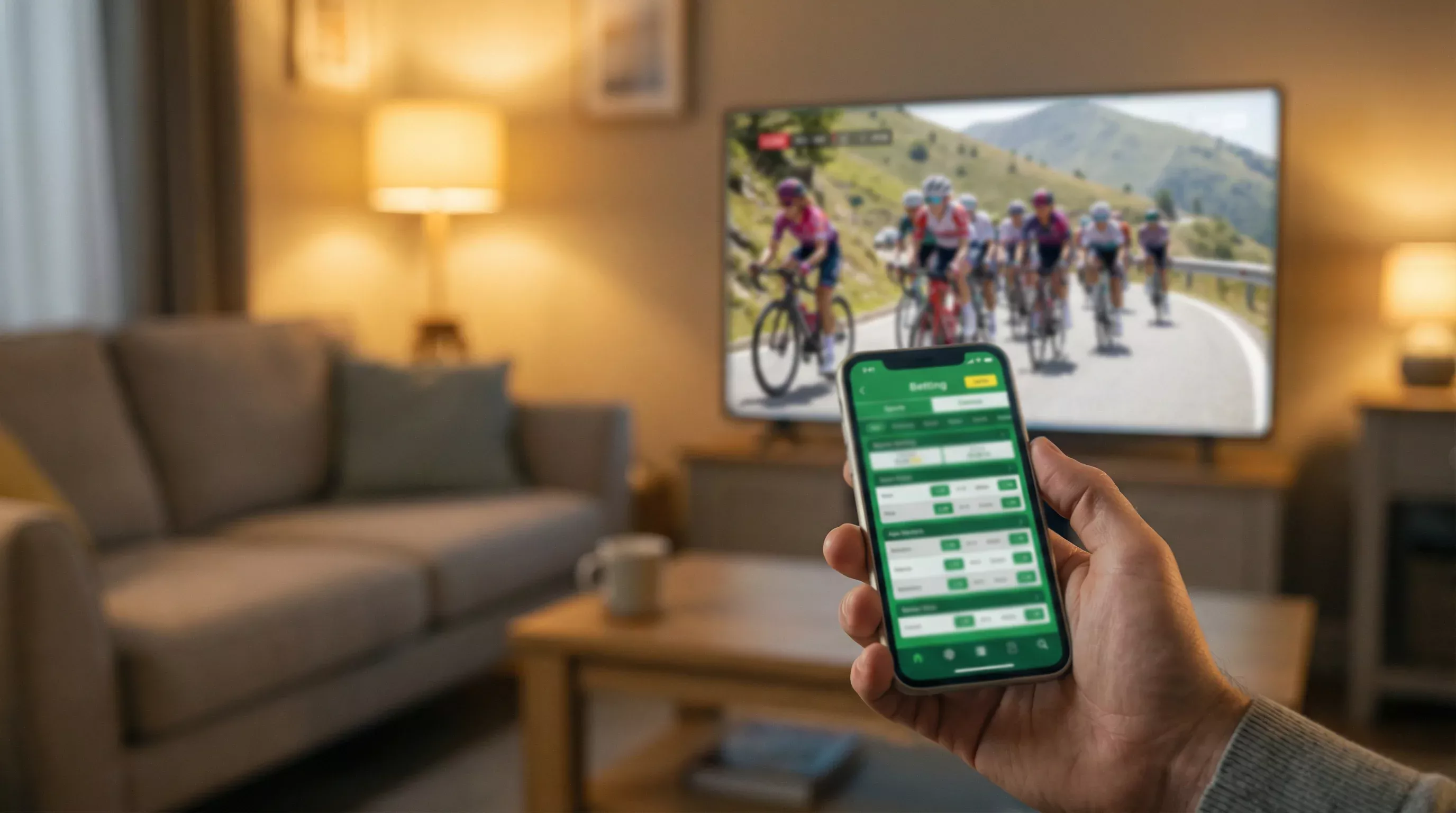 Apostador consultando cuotas de ciclismo femenino en aplicación móvil