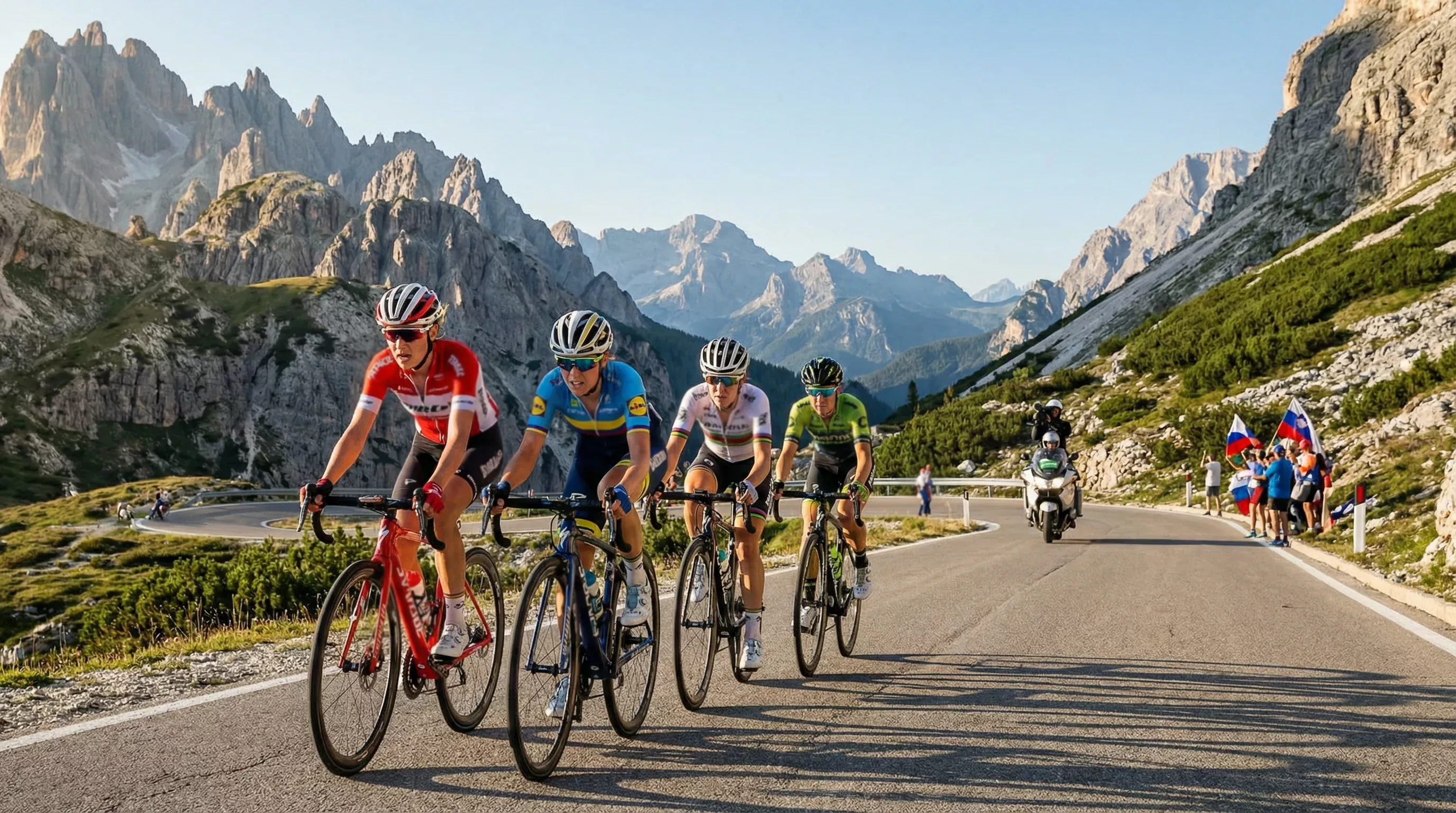 Pelotón del Giro d'Italia Women en etapa de montaña por los Dolomitas
