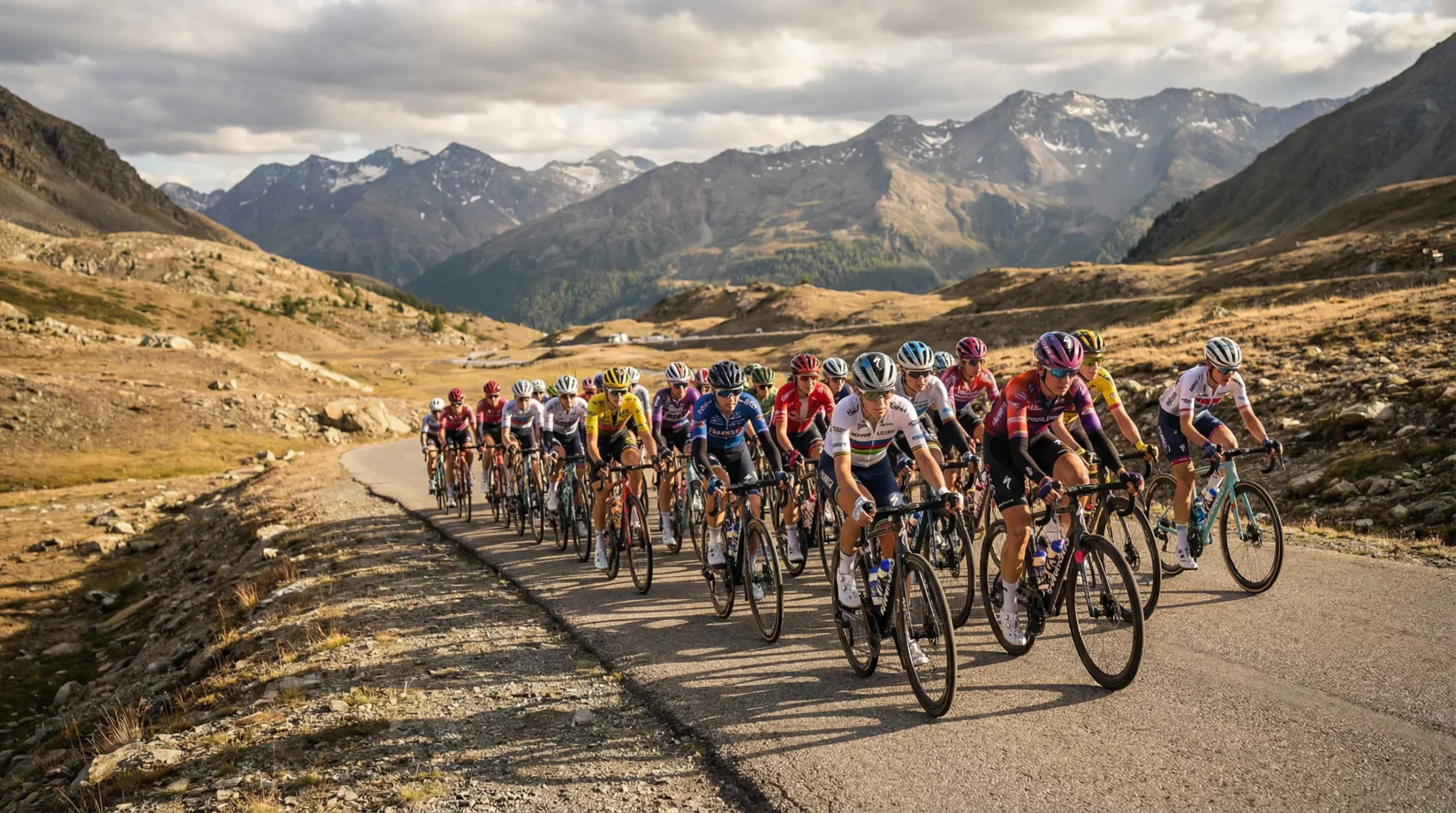 Pelotón femenino del Tour de France Femmes en etapa de montaña