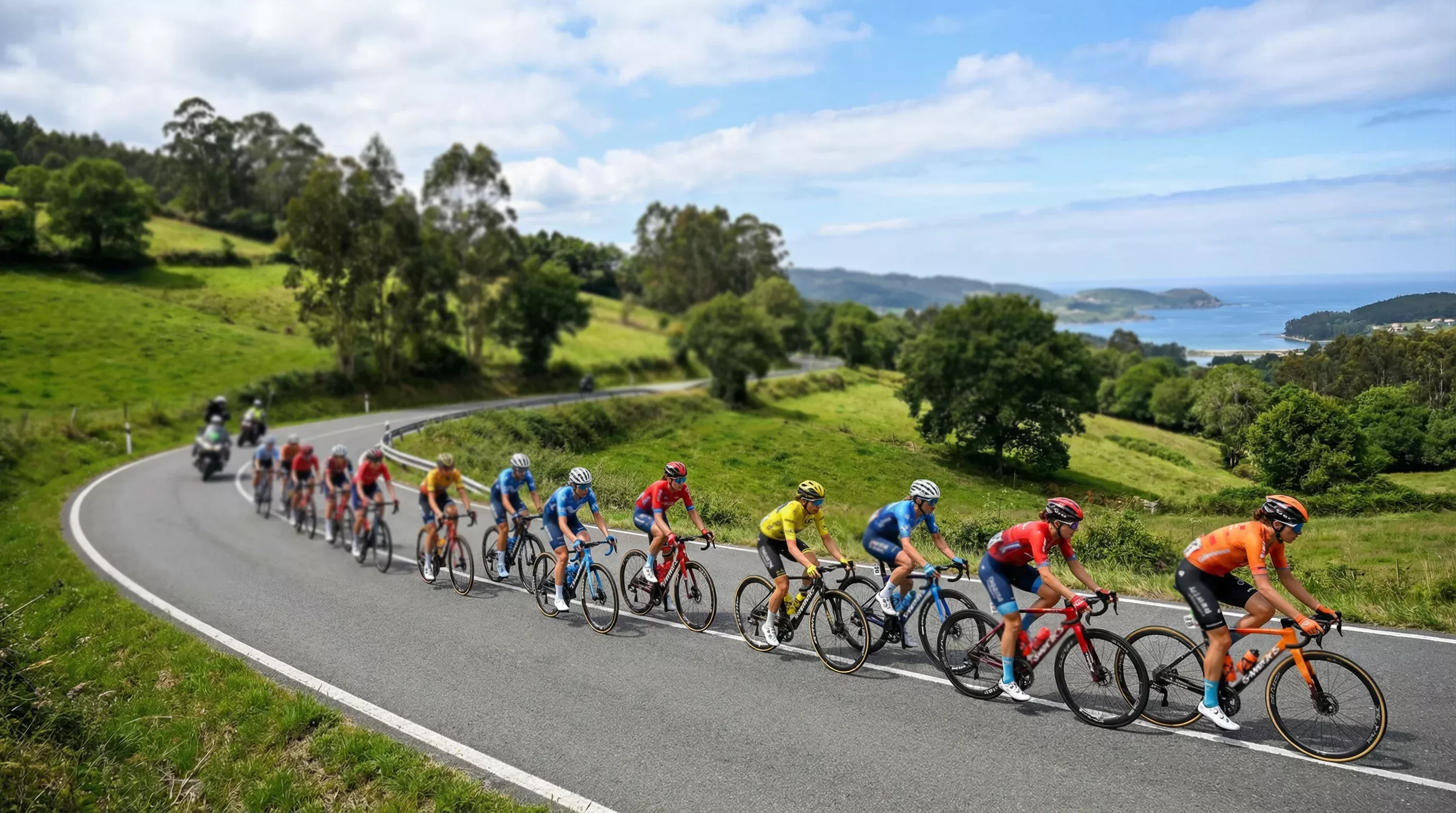 Pelotón de la Vuelta Femenina en carretera de montaña española