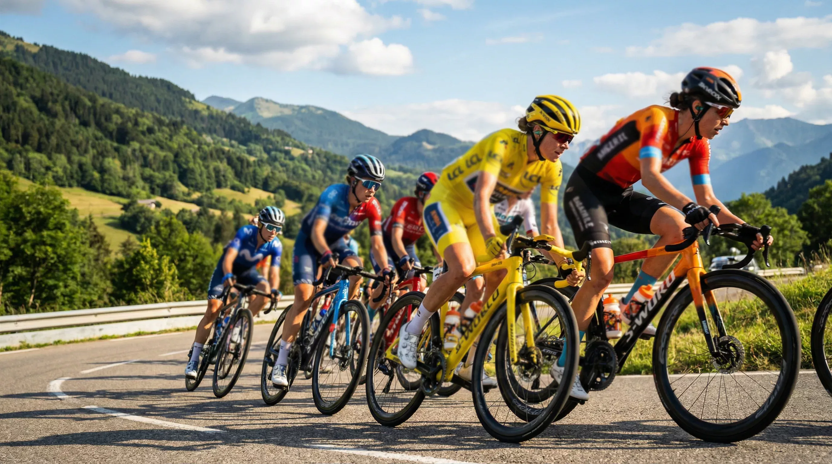 Pelotón femenino de ciclismo profesional en carrera del Women's WorldTour